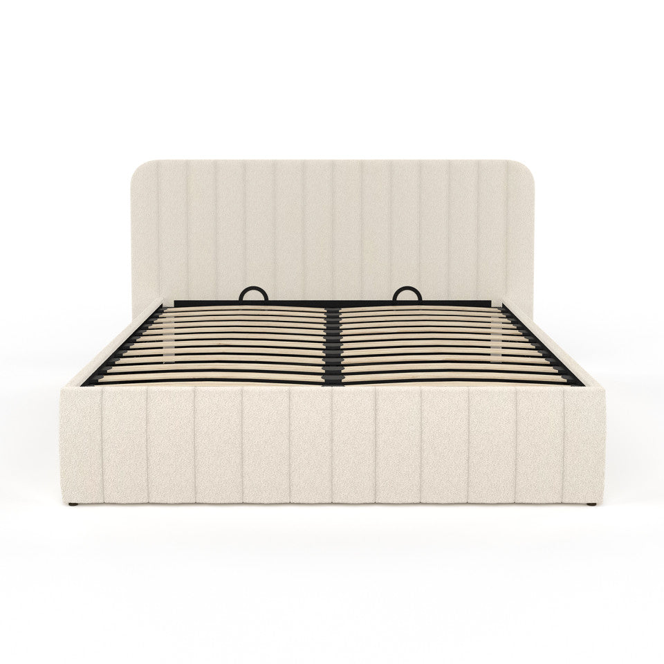 Lit coffre Valentina en tissu bouclette avec sommier et tête de lit 140x190cm