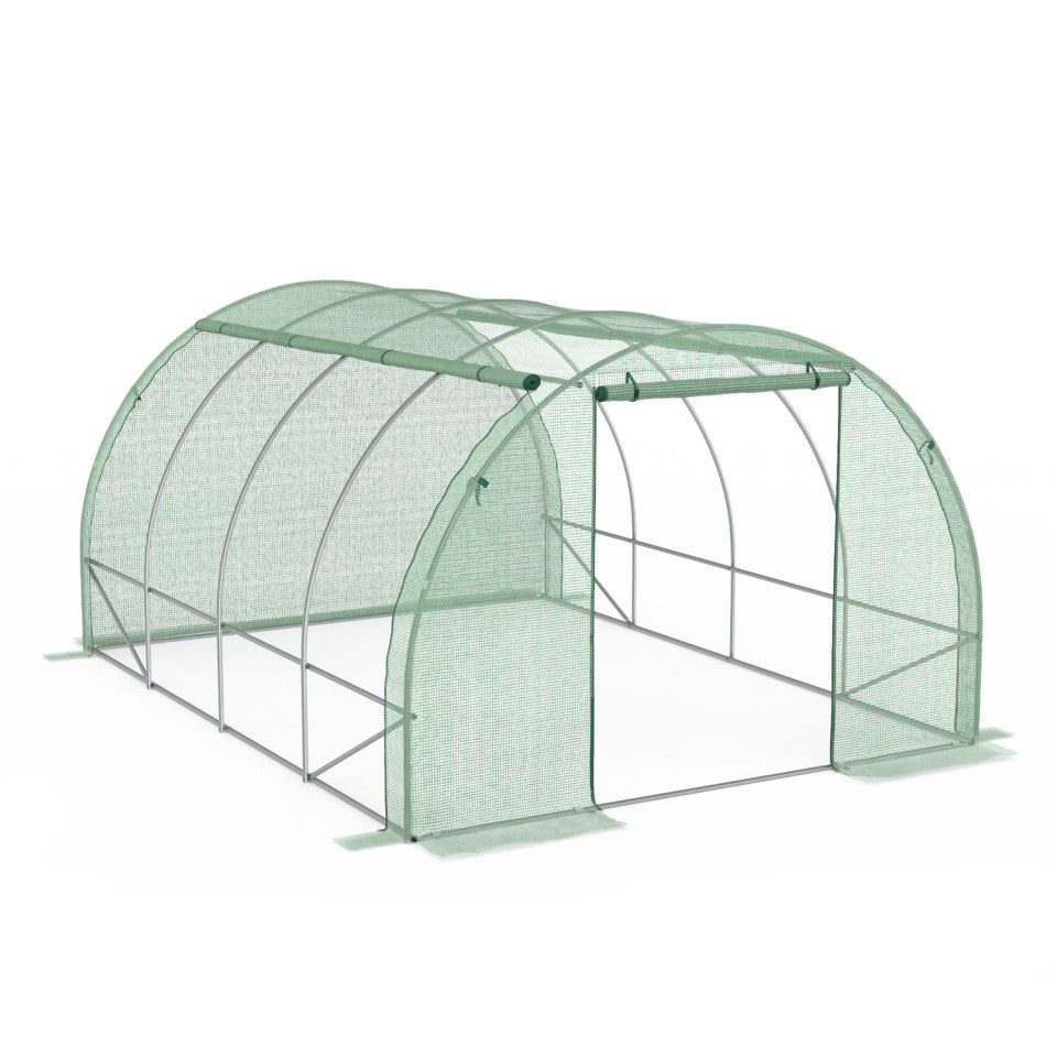Serre tunnel de jardin 12m² verte bâche renforcée 130 gr/m² - gamme toutes saisons