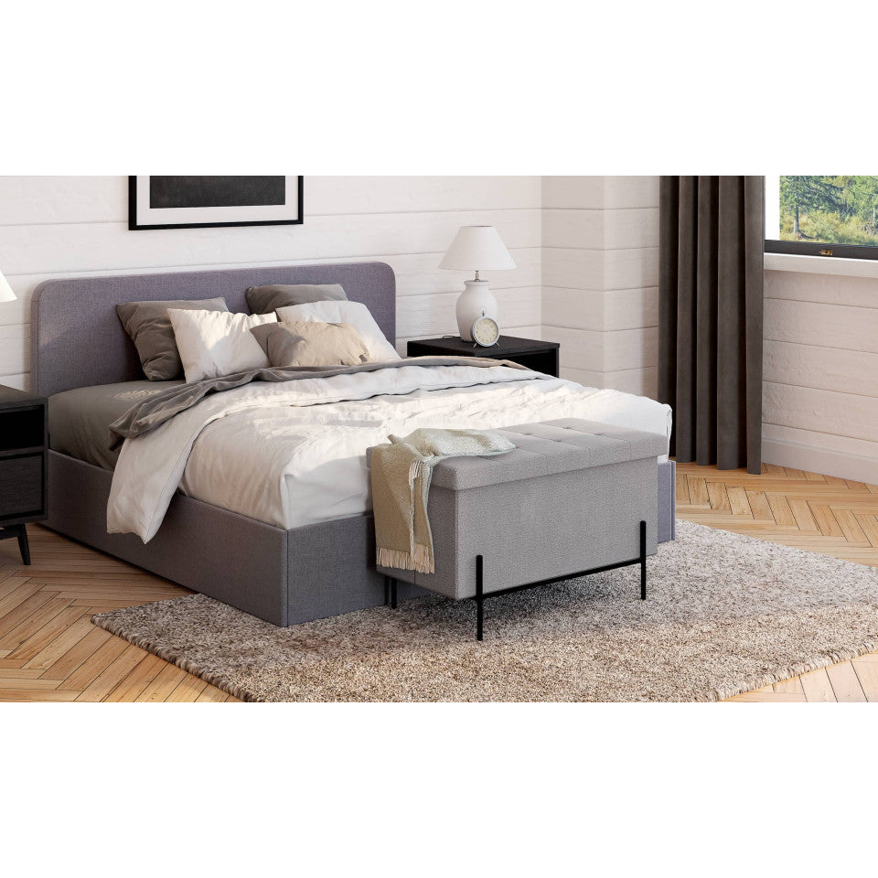 Banc coffre avec pieds noirs Loan en tissu gris 76cm