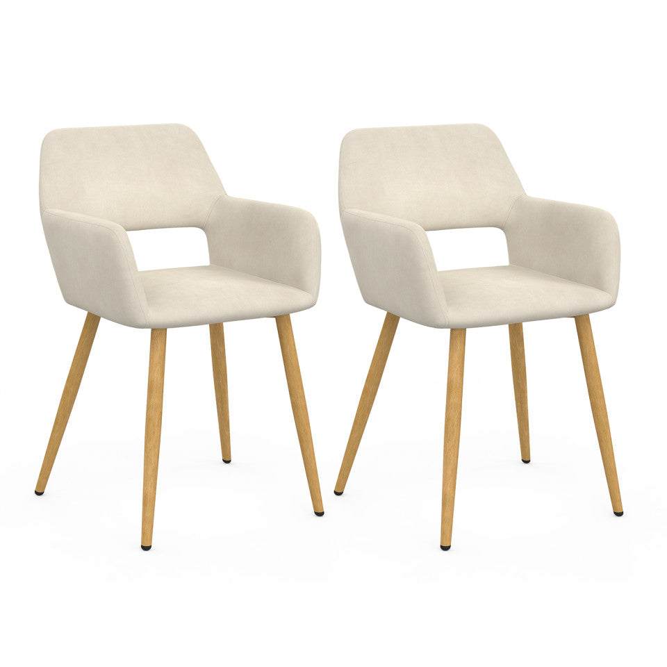 Chaises Heidi velours beige pieds bois - lot de 2