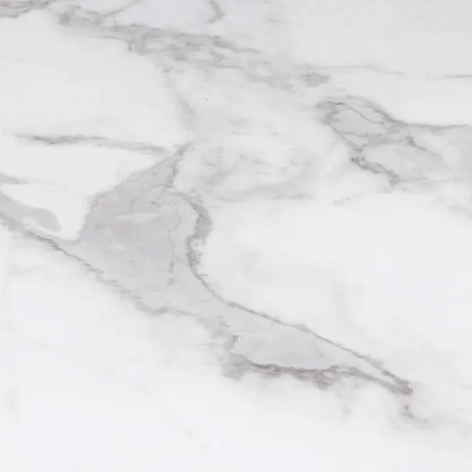 Table repas Soline 110cm plateau rond effet marbre et pieds croisés noirs