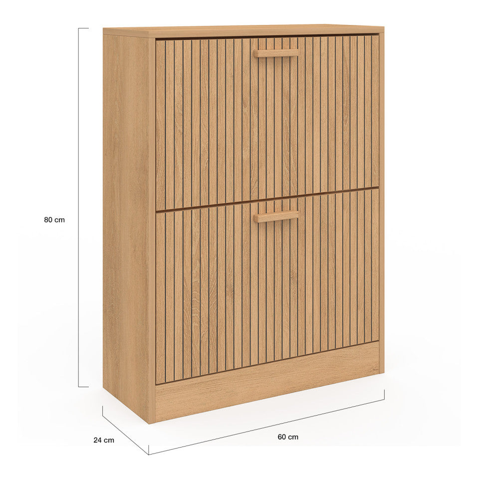 Meuble à chaussures Faustine 2 portes effet lattes - 12 paires
