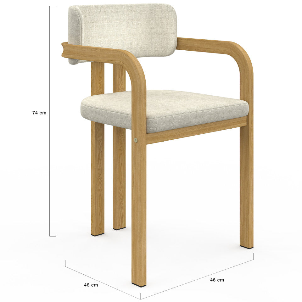 Chaises Elsa avec accoudoirs tissu beige pieds effet bois - lot de 4
