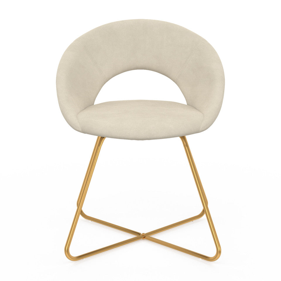 Chaises Malone en velours crème et pieds dorés - lot de 2