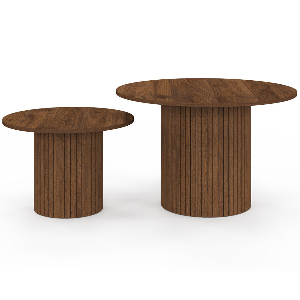 Tables basses rondes gigognes Alvar effet noyer - lot de 2