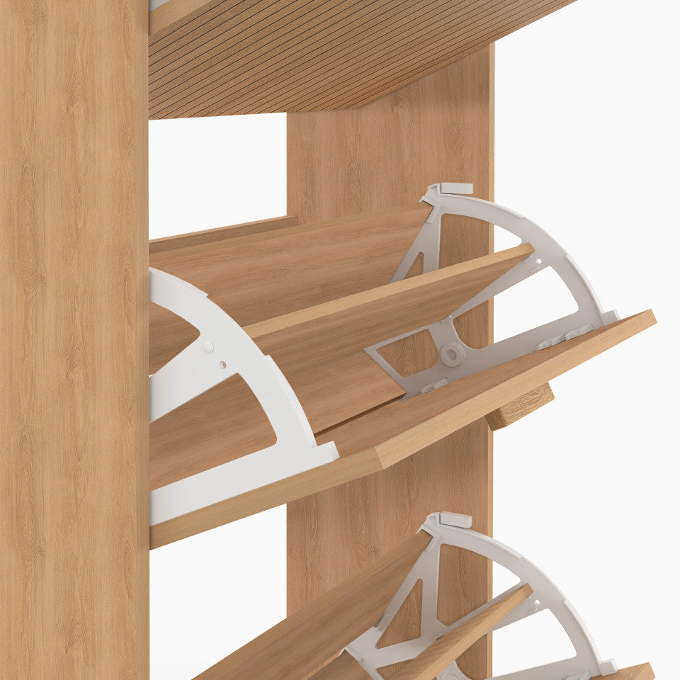 Meuble à chaussures Faustine 4 portes effet lattes - 24 paires