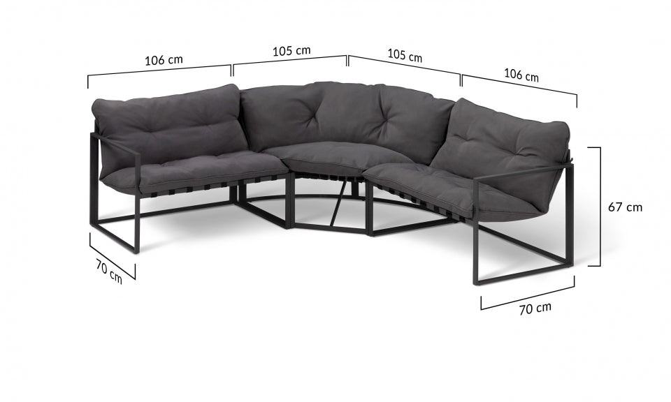 Salon de jardin d'angle Tropéa 6 places en acier avec coussins gris