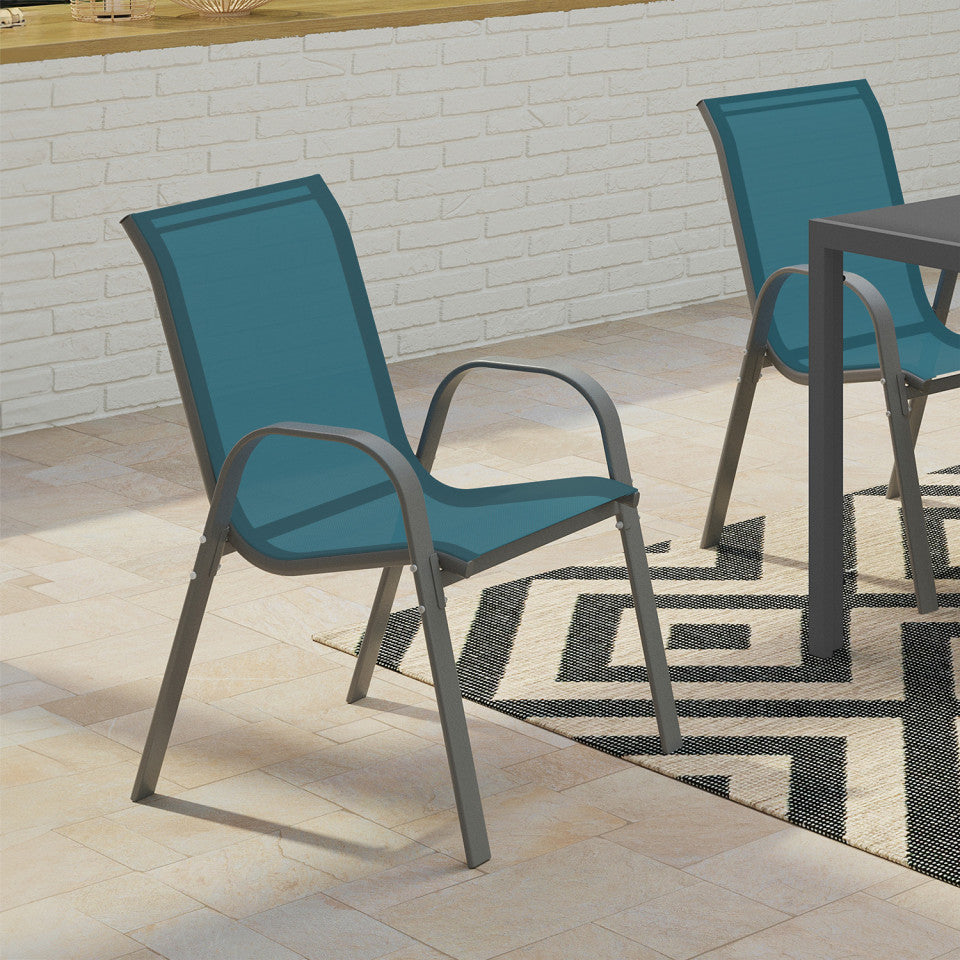 Chaises de jardin empilables en textilène bleu - lot de 6