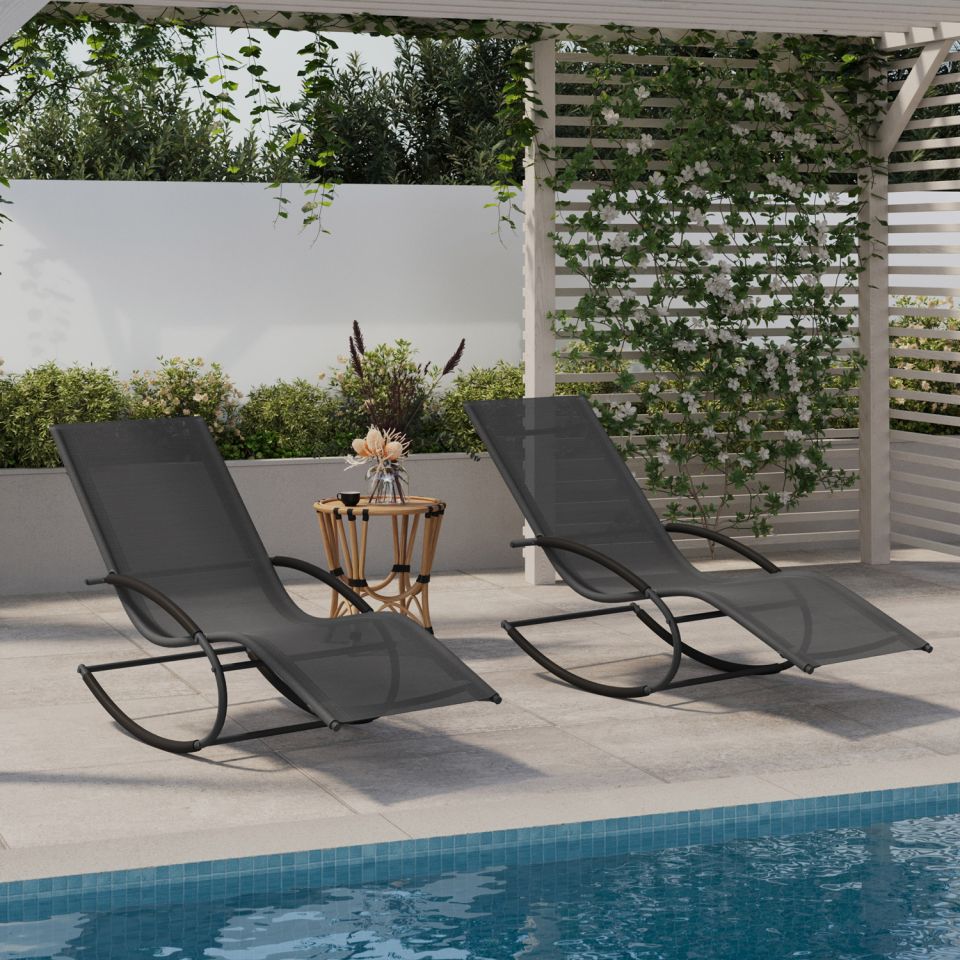 Transats à bascule Malawi en acier et textilène gris - lot de 2