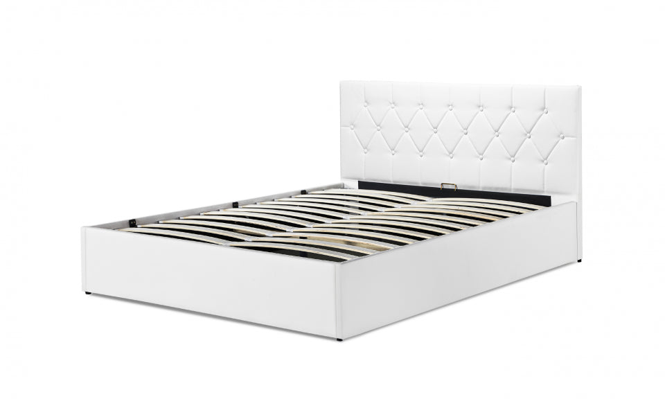 Lit coffre Hanna en PVC blanc avec sommier 160x200cm