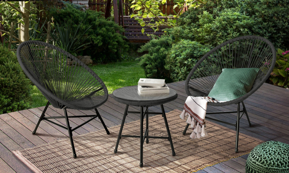 Salon de jardin filaire Ibiza 2 fauteuils et 1 table noir