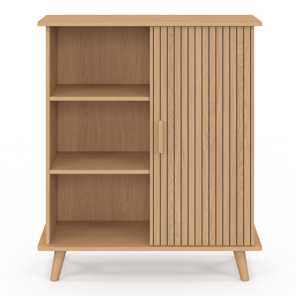 Buffet Faustine 3 étagères et 1 placard effet lattes H80cm