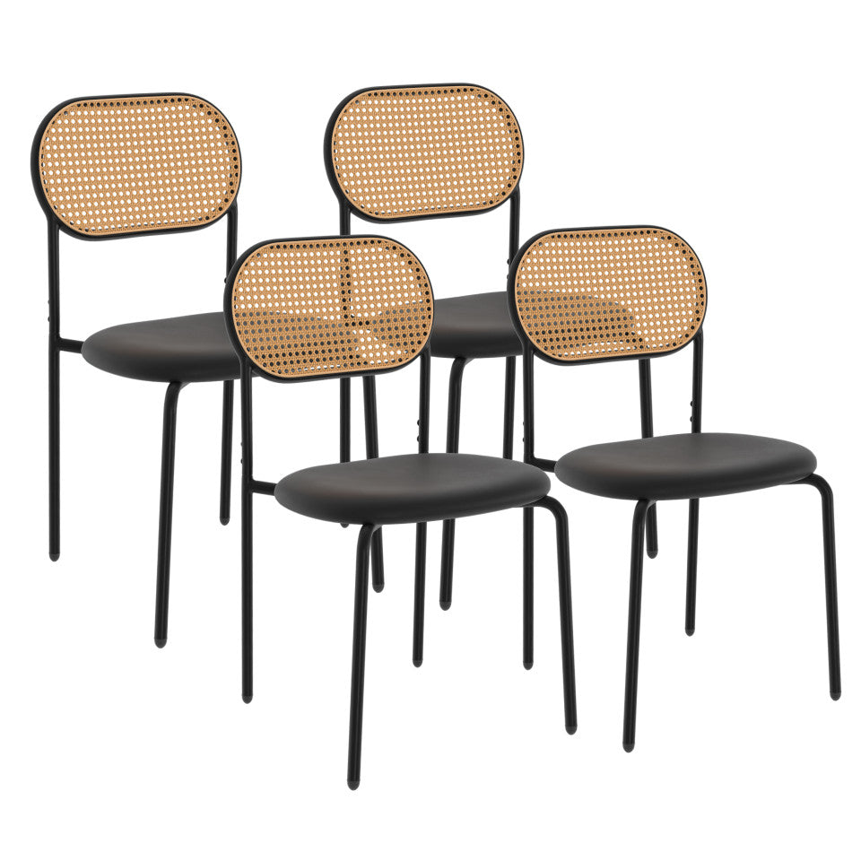 Chaises Clarisse dossier cannage et assise noire - lot de 4