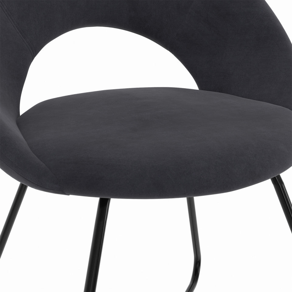 Chaises Malone en velours gris foncé et pieds noirs - lot de 2