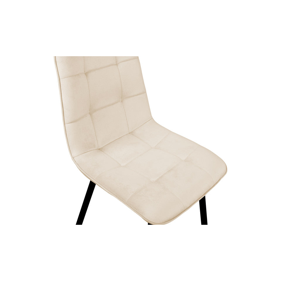 Chaises Linda en velours crème et pieds noirs - lot de 6