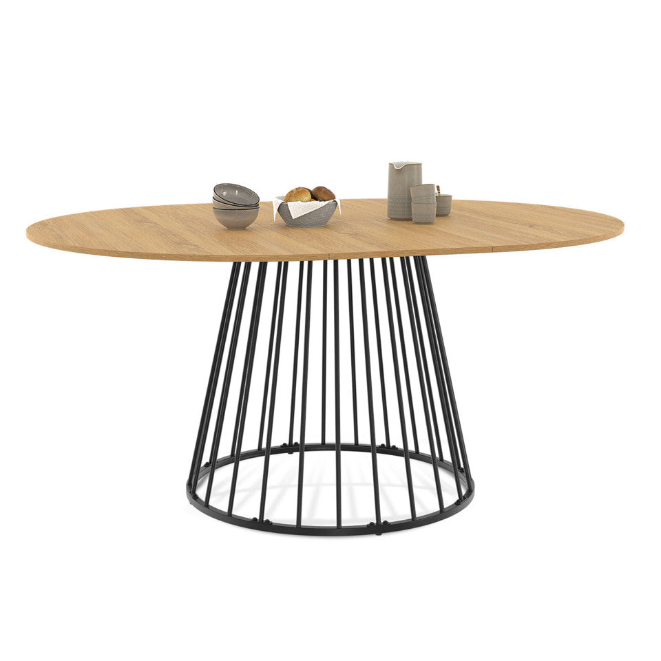 Table repas Adelle plateau rond extensible 110-150cm et pied filaire noir