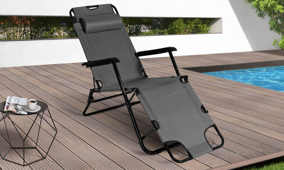 Fauteuils de jardin Relax double position gris - lot de 2
