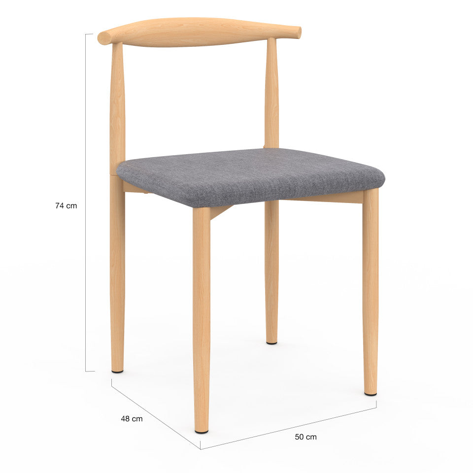 Chaises Adam assise grise et dossier effet bois - lot de 6