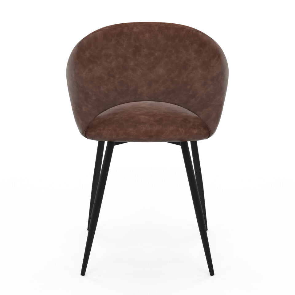 Chaises avec accoudoirs Rebecca en velours marron et pieds métal - lot de 2