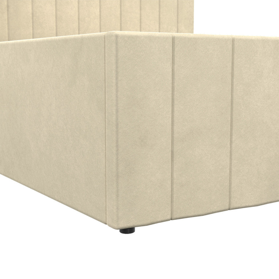 Lit coffre Valentina en velours beige avec sommier et tête de lit 160x200cm
