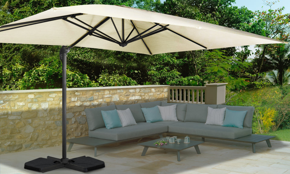 Parasol 360° rectangle créme 4x3m avec housse