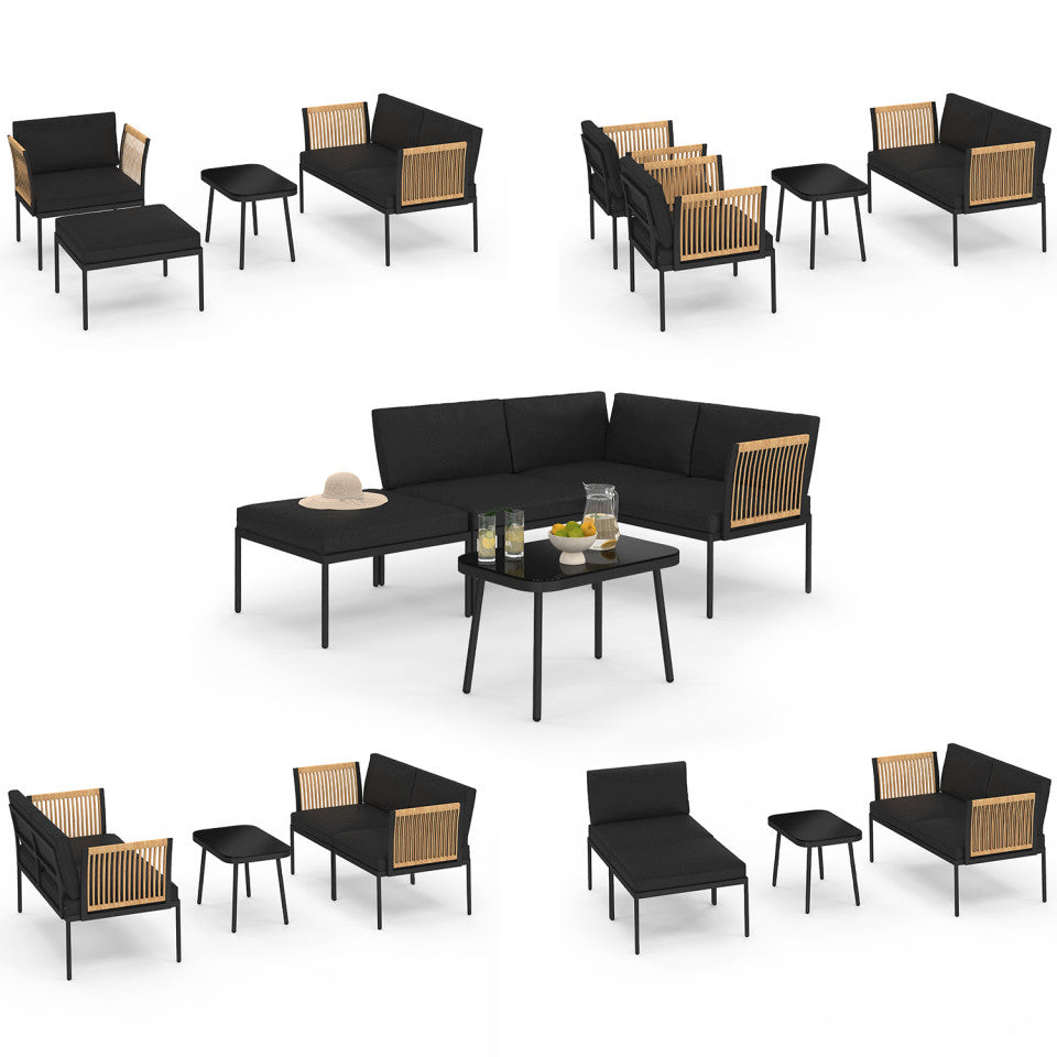 Salon de jardin Ozéa 4 places modulable noir et cordage