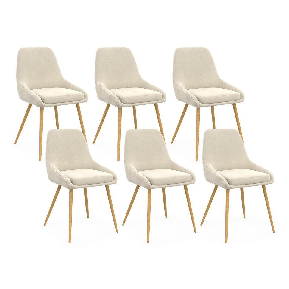 Chaises Olivia velours crème pieds métal effet bois - lot de 6