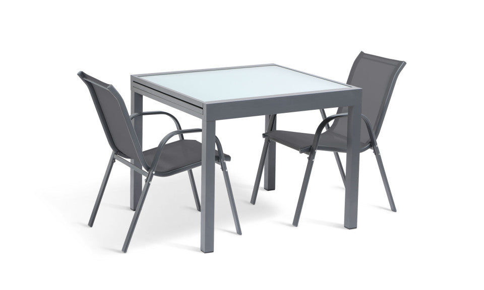 Table de jardin extensible en verre trempé gris foncé 135-270cm
