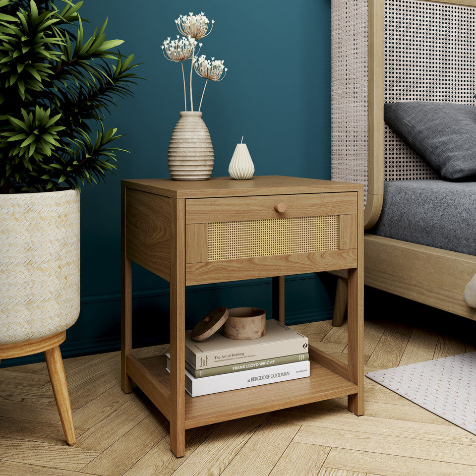 Tables de chevet Erin en cannage 1 tiroir - lot de 2