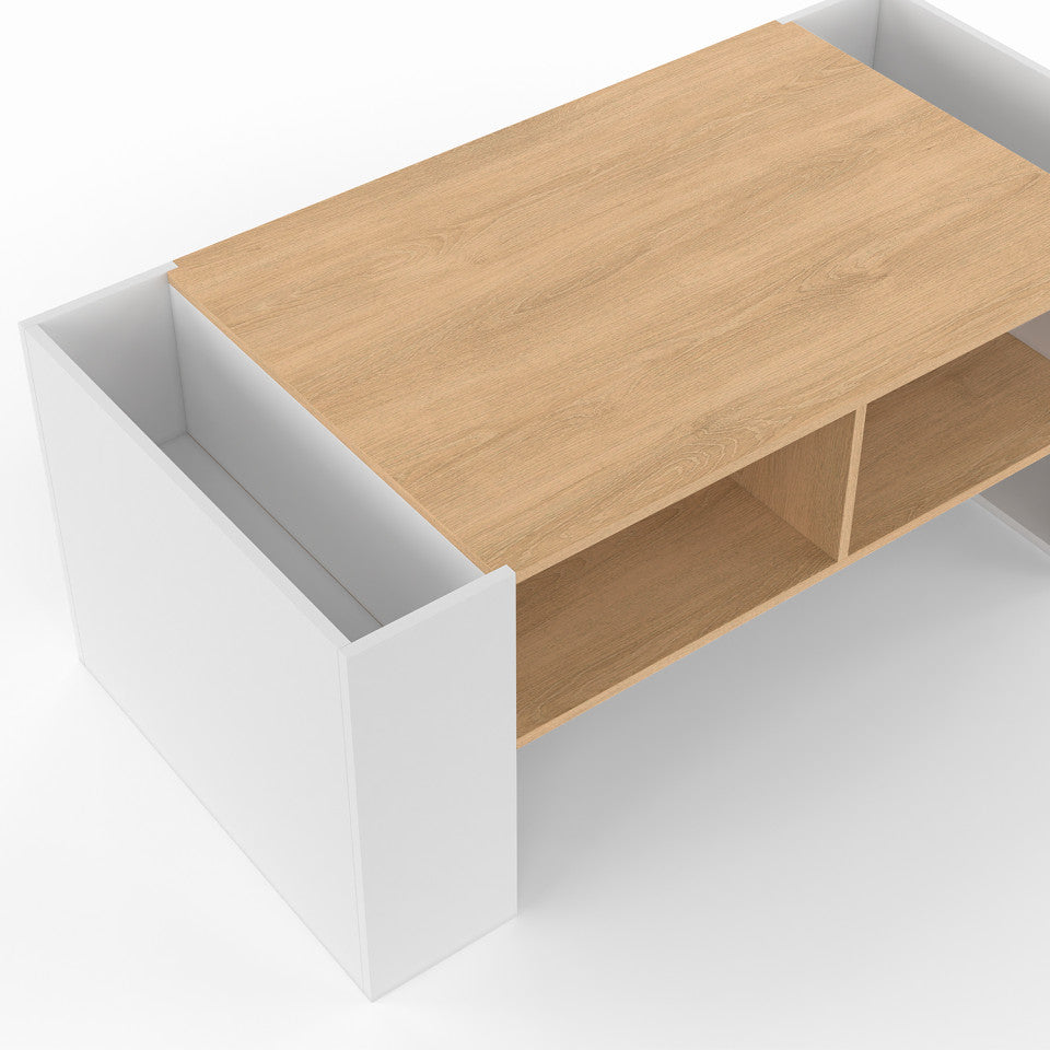 Table basse avec niches bois et blanche