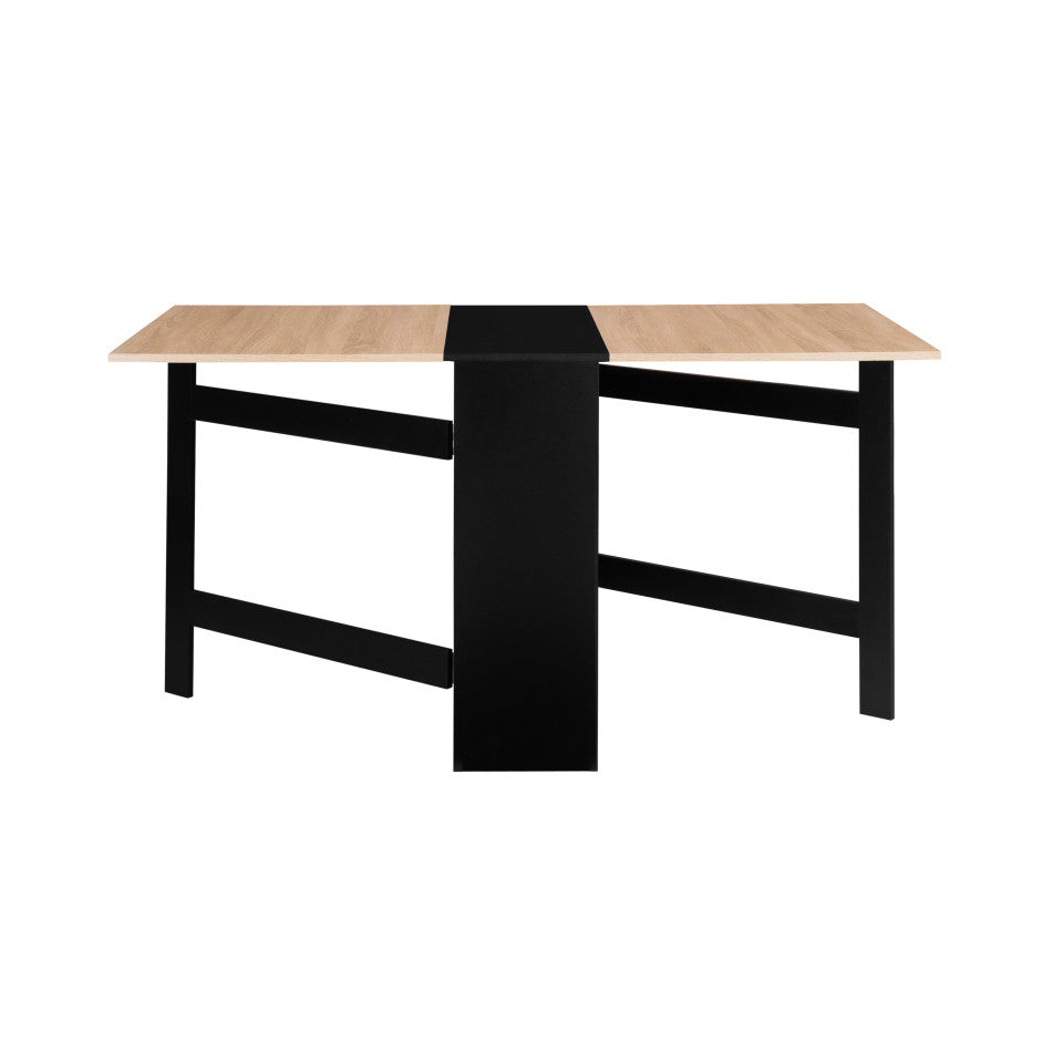 Table repas console pliable Edi plateau naturel et pieds noirs avec rangements