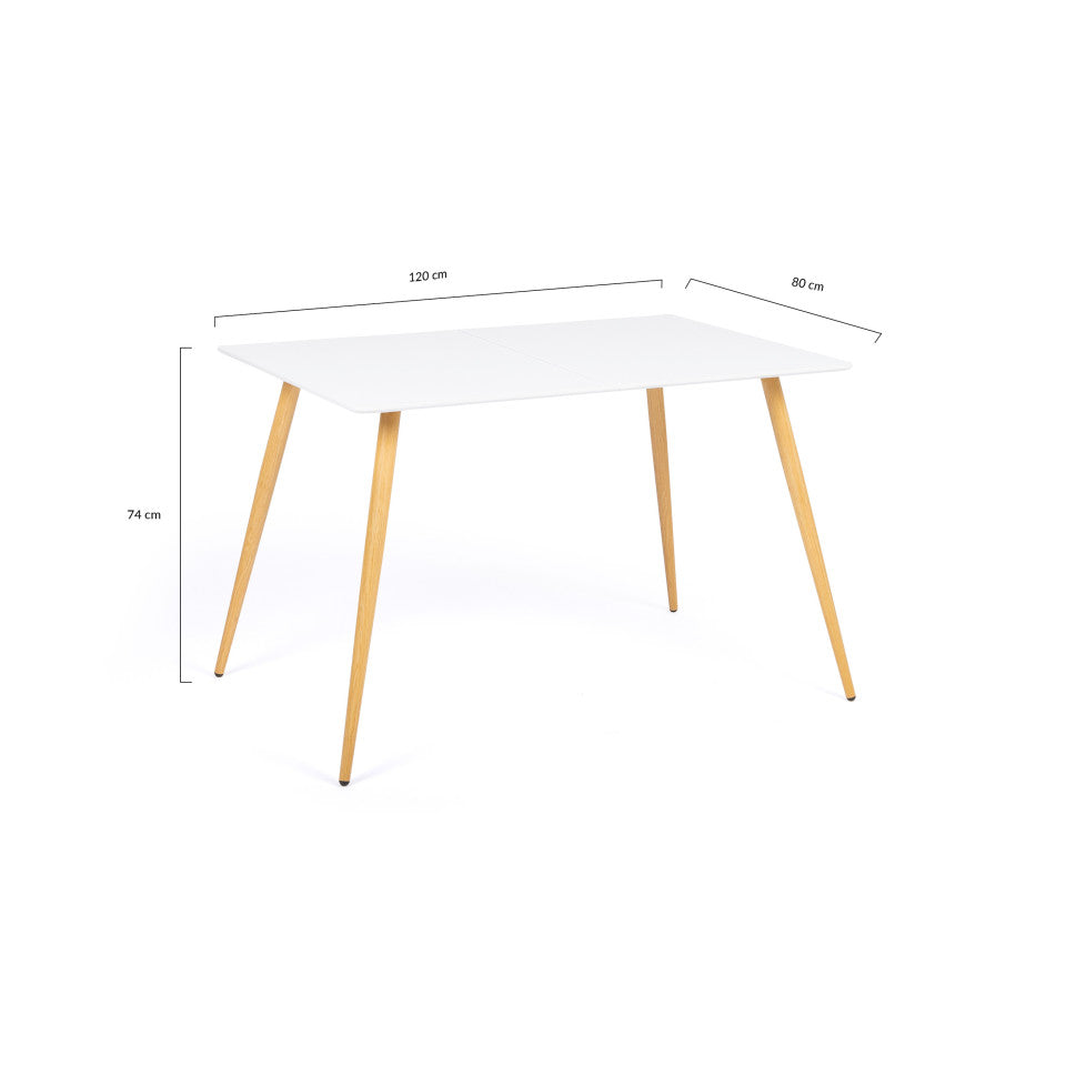 Table repas Sally 120cm plateau blanc et pieds effet bois