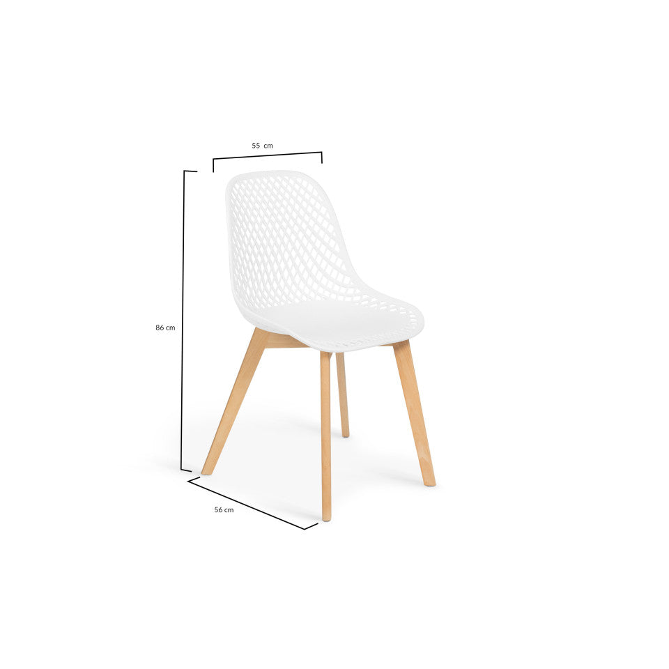 Chaises Maëlle assise ajourée mix de couleurs : 1x blanc, 1x gris foncé, 1x gris clair et 1x bleu canard - lot de 4