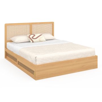 Lit Eve avec tête de lit cannage et tiroirs intégrés 160x200cm