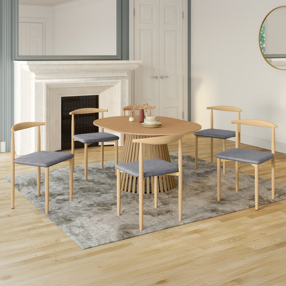 Chaises Adam assise grise et dossier effet bois - lot de 6