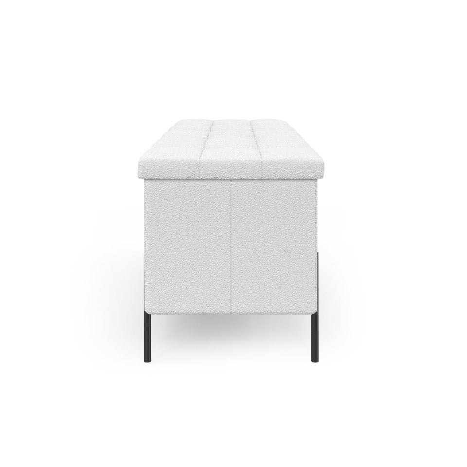 Banc coffre Loan en bouclette blanche et pieds noirs 76cm