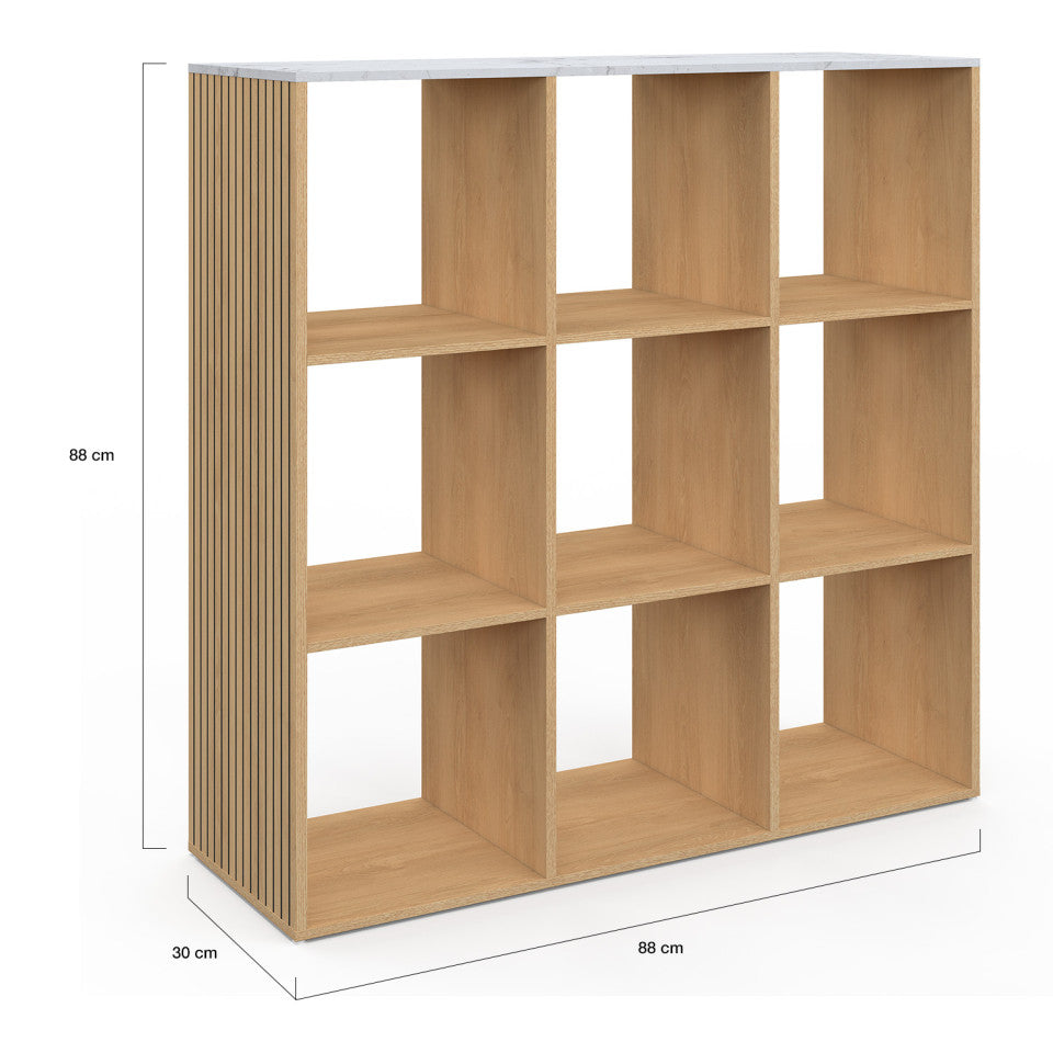 Meuble de rangement cube Marceau 9 case effet lattes et marbre