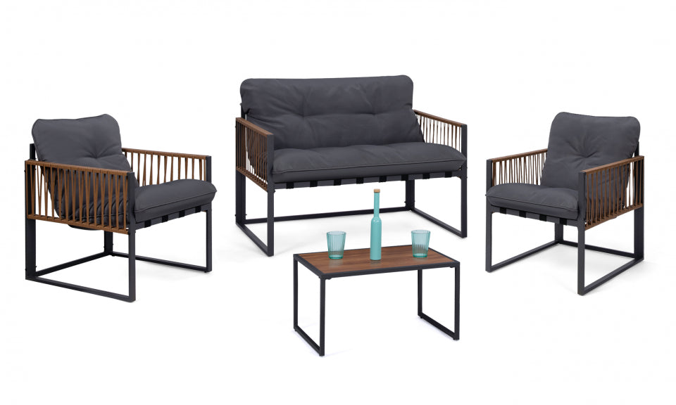 Salon de jardin Ozéa 4 places en métal gris et cordage