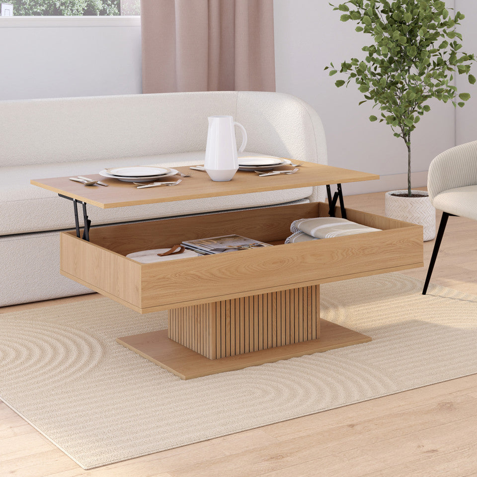 Table basse Tania relevable bois et pieds lattes
