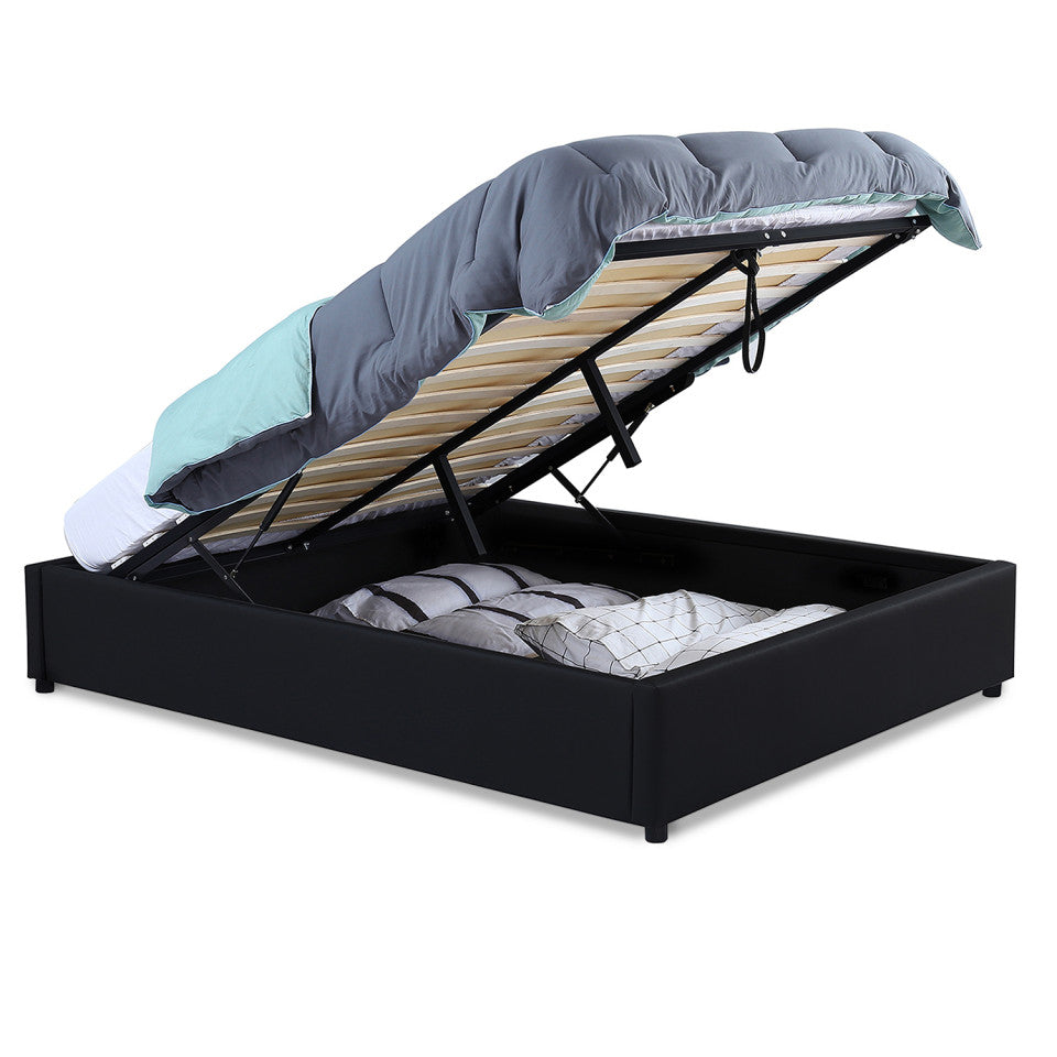 Lit coffre Otto en similicuir noir avec sommier 140x190cm