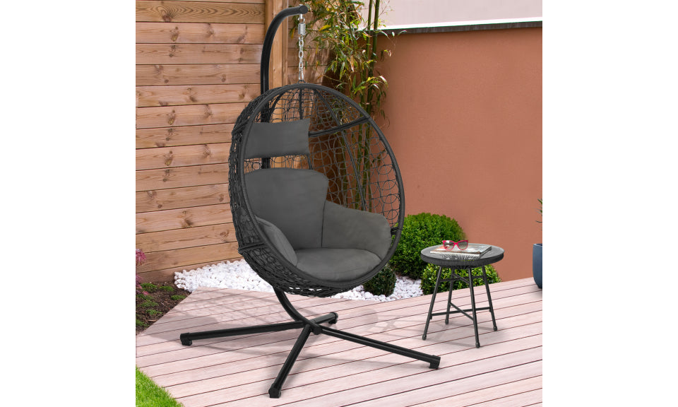 Fauteuil œuf suspendu avec coussin intégré gris