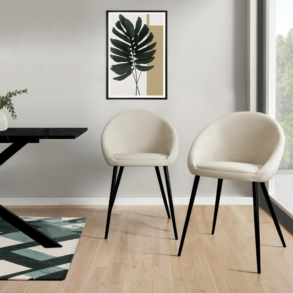 Chaises Dory en velours crème et pieds métal noirs - lot de 4