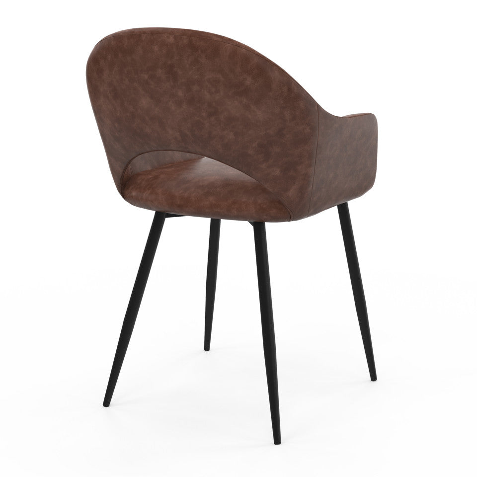 Chaises avec accoudoirs Rebecca en velours marron et pieds métal - lot de 2