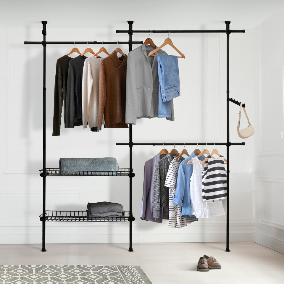 Penderie télescopique avec rangements intégrés H278cm