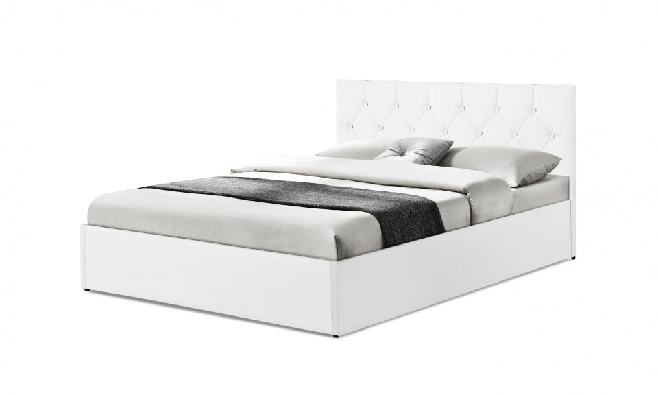 Lit coffre Hanna en PVC blanc avec sommier 140x190cm