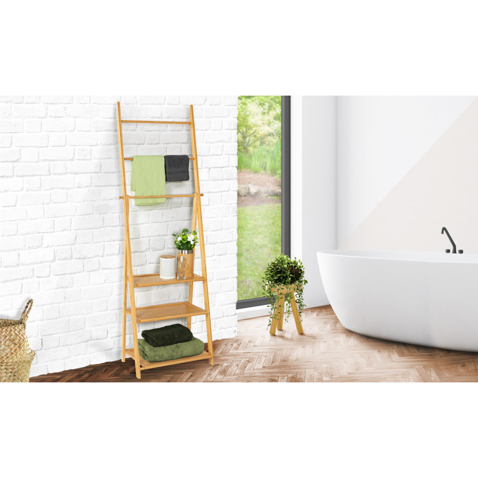 Porte-serviettes Maya 3 niveaux avec étagères en bambou