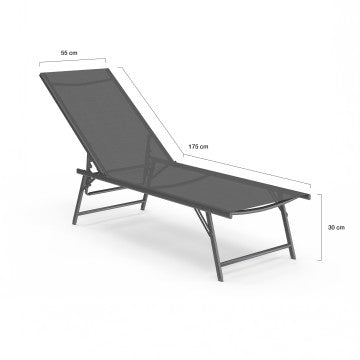 Transats inclinables Malaga 4 positions gris - lot de 2