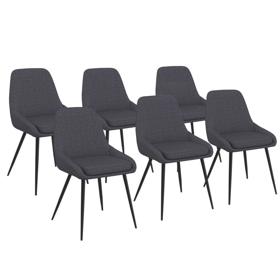 Chaises Ornella assise tissu gris foncé et pieds métal noirs - lot de 6