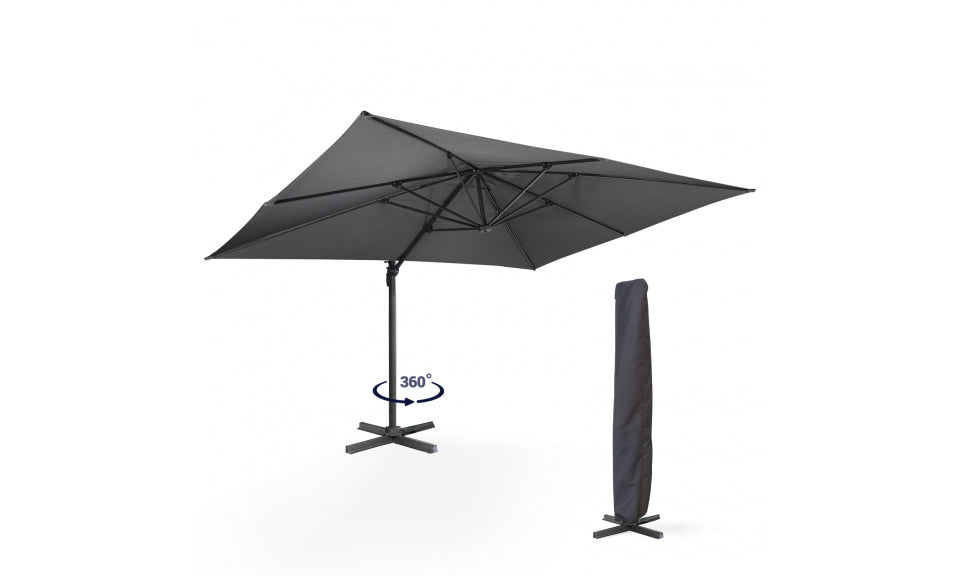 Parasol 360° rectangle gris 4x3m avec housse