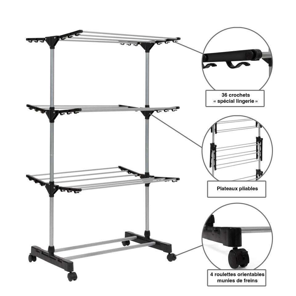 Séchoir Néo noir 4 niveaux - 24m d'étendage